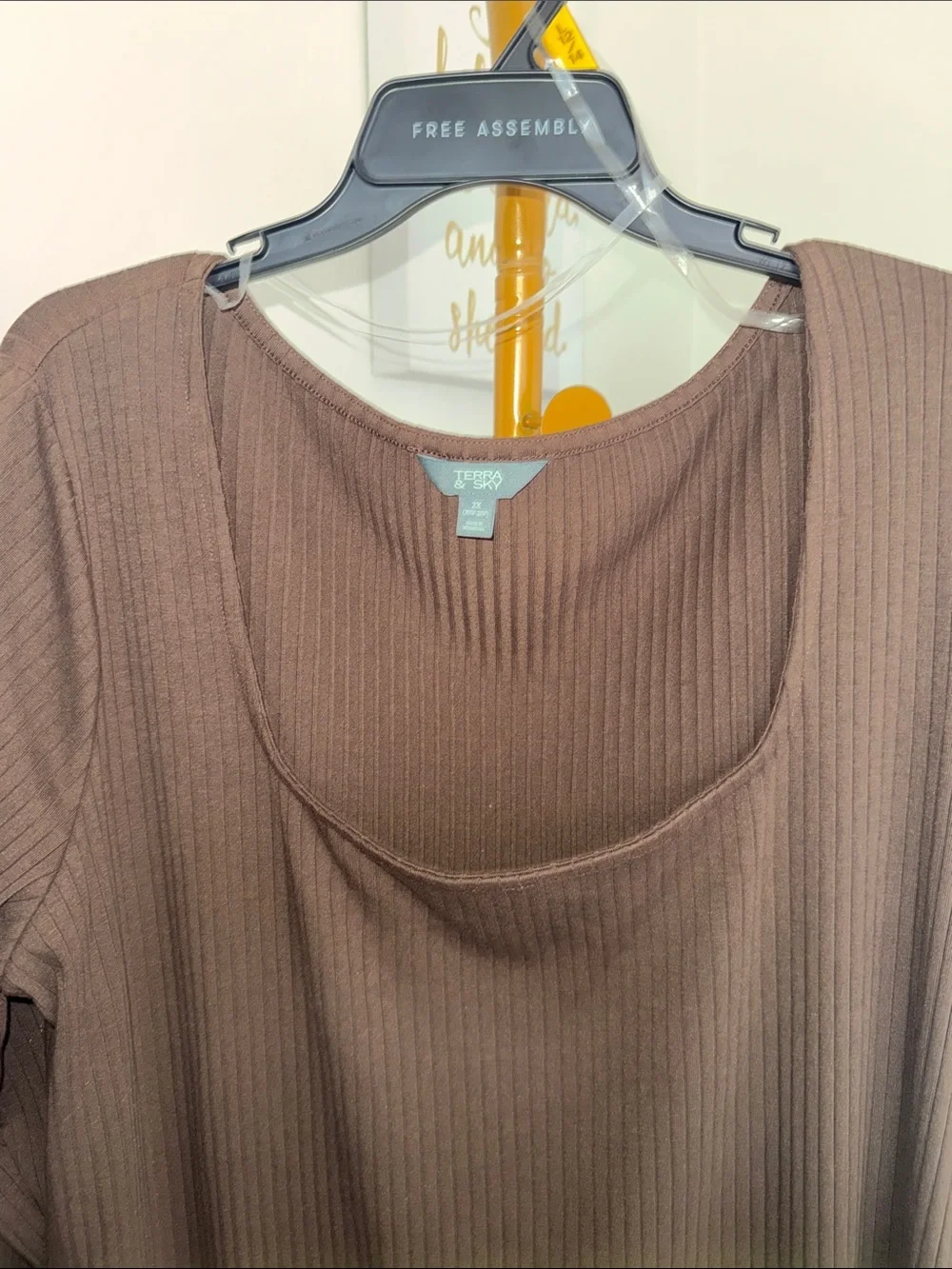 Terra & Sky Brown Ribbed Scoop-Neck Long Sleeve Dress